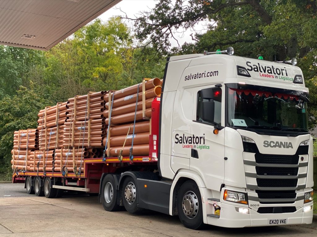 Salvatori truck loading pipes from France
